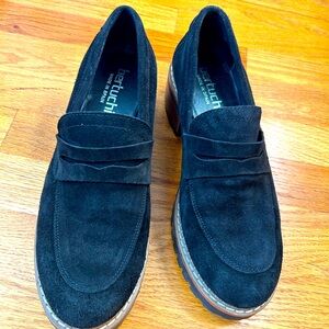 Bertuchi Black Suede Leather Lug Sole Chunky Loafers